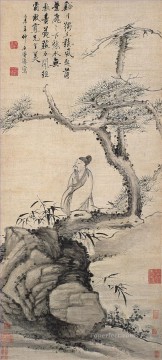 Caballero Shitao bajo tinta china antigua de pino. Pinturas al óleo